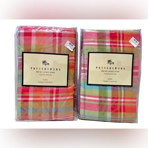 Pottery Barn Vintage Darien Plaid Euro Sham Set 100% Cotton Retired Pattern New